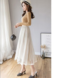 Nukty Mesh Skirt Autumn Winter Velvet Solid Color Elastic Waist Slim Pleated Skirts Womens Chic High Waist Women Skir