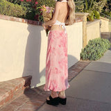 Print Skirt Women Y2k Retro A-Line Skirts Chiffon E-Girl 2000s Harajuku Aesthetic Low Waist Skinny Streetwear Party Maxi Skirt