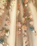 Champagne Split Prom Dresses Long Evening Dress Lace Luxurious Appliques Flowers Evening Gown A-Line One Shoulder Vestidos robes