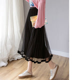 Nukty Mesh Skirt Autumn Winter Velvet Solid Color Elastic Waist Slim Pleated Skirts Womens Chic High Waist Women Skir