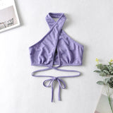 Nukty Women Y2k Corset Camisole Cropped Bustier Top Fashion Solid Vest Summer Sexy Halter Lace-up Streetwear Slim Fit Basic Tees