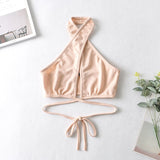 Nukty Women Y2k Corset Camisole Cropped Bustier Top Fashion Solid Vest Summer Sexy Halter Lace-up Streetwear Slim Fit Basic Tees