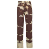 Y2K Tie Dye Stripe Print Jeans Womens High Waist Vintage 90s Aesthetic Wide Leg Jeans Casual All-match Streetwear Trousers