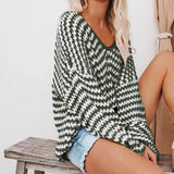 Women's Sweater Loose Striped Knitted Thick Knit Wide Neck Sweater Long Sleeve Loose Off Shoulder Jumper for Autumn Winter