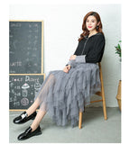 Nukty Fashion Tutu Tulle Skirt Women Long Maxi Skirt Spring Summer Korean Black Pink High Waist Pleated Skirt Female