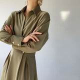 Women's French Long Sleeve A-line Fashion Lapel New Style Slim Dress Chic Elegant Commuter High Fashion Women's Commuter Daily