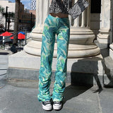 Stacked Tie Dye Green Pants Harajuku Y2K Abstract Printed Straight Sweatpants 90s Retro Fashion Trend Street Shooting Trousers