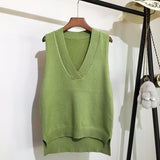 Autumn Women's Sweater Vest V-neck Sleeveless Irregular Casual Loose Knitted Pullover Tops Female Outerwear