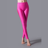 Nukty Women Solid Color Pants Leggings Shinny Elasticity Casual Trousers Fluorescent Spandex Candy Ankle-Length Knitted Bottom
