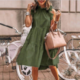 Nukty Fashion Ruffles Collar White Loose Beach Woman Dress Summer Casual Boho Sleeveless Big Hem Ladies Dresses For Women Robe
