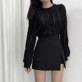 Nukty Mini Skirts Women Irregular Solid Side-slit Stretchy Korean Style Trendy Chic OL High Waist Female Bottom Popular Spring Autumn
