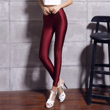 Nukty Women Solid Color Pants Leggings Shinny Elasticity Casual Trousers Fluorescent Spandex Candy Ankle-Length Knitted Bottom