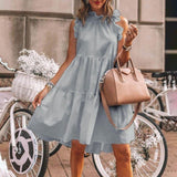 Nukty Fashion Ruffles Collar White Loose Beach Woman Dress Summer Casual Boho Sleeveless Big Hem Ladies Dresses For Women Robe