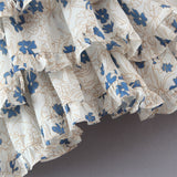 Nukty New Summer Sexy Tube Top Waist Lace-Up Stitching Stacked Ruffles Fashion Floral Print Short Mini Strap Dress