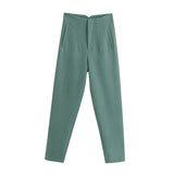 Nukty Woman Spring Autumn Blue Pants Women's Summer Trousers High Waist Pants Office Trouser Fashion Button Up Pant