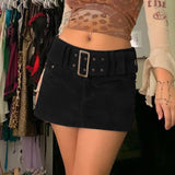 Brown Low Rise Corduroy Skirts Women Y2k Vintage With Belt A-line Skirt Fall Short Emo Bottoms 90s Indie Aesthetics Streetwear