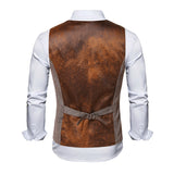 NUKTY Suit vest mens Business Casual vest men Slim Retro Waistcoat for Men Wedding European Style Brand Men's brown vest