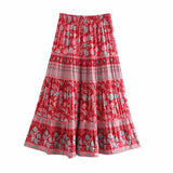 Nukty Hipple Summer Women Skirts Bohemian Floral Print Elastic Waist Ruffle Skirt Vintage Casual Female Vacation Robe