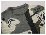 Nukty Vintage Cardigan Oversized Sweater New Japanese Harajuku Cartoon Knitted Sweater Pullover Hip Hop Streetwear Loose Knitwear Tops