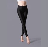 Nukty Women Solid Color Pants Leggings Shinny Elasticity Casual Trousers Fluorescent Spandex Candy Ankle-Length Knitted Bottom