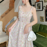 Nukty Women Summer Print Floral Midi Dress Vintage Franch Style Female Strapless Party Dress Casual Holiday Lady Boho Vestido