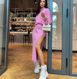 Retro Knitted Two Piece Set Women Skirt And Top Pullover Winter Autumn Long Sleeve Skirts Sets Female Turtleneck Midi Dress Suit