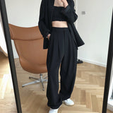 Nukty Spring and Autumn Women's Casual Solid Color High Waist Loose Wide Leg Pants