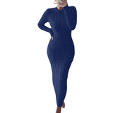 Women Winter Fall Long Sleeves High Elastic Knitted Warmth Long Dress Autumn Elegant O Neck Solid Color Slim Maxi Pencil Dress