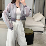 Nukty Jackets Women Cropped Thin Summer Zipper Pure Color Cool Simple Outwear Sun Protection Outdoor Fashion Ladies Leisure Popular
