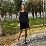 Women Puff Sleeve Casual Mini Dress Square Neck Backless Slim A-line Party Dress Female Vintage Elegant Pink Dresses Spring
