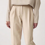 Casual Pants Suit Women Fashion Long-sleeved Round Neck T-shirt Top Autumn Elegant Solid Color Pleated Slim Trousers Office