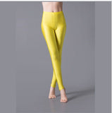 Nukty Women Solid Color Pants Leggings Shinny Elasticity Casual Trousers Fluorescent Spandex Candy Ankle-Length Knitted Bottom