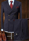Nukty Mens Suits 2 Pieces Vintage Double Breasted Suit Navy Blue Stripe Terno Slim Fit Large Lapels Wedding Groom Tuxedo Tailcoat Men