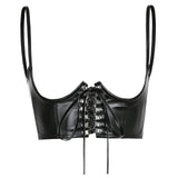 Nukty Women Garters faux Leather Vest Metal Buckle Lace Up Tight Fitting Camisole Blouse Female Waist Belt Straps Suspenders Belt