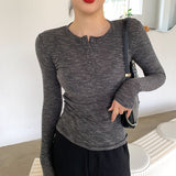 Nukty Spring Thin Cotton T-shirts Tees Women's Elastic Slim Solid Soft Semi-transparent O-neck Tshirt Top Real Photos