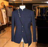 Nukty New Arrival 2 Pieces Men's Suit Mandarin Lapel Groom Tuxedos Mens Wedding Dress Man Jacket Blazer Prom Dinner suits Tailcoat