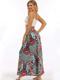 Print Maxi Skirt Women High Waist Boho A-Line Skirt Vintage Casual Beach Faldas Female Elastic Waist Holiday Long Bohemian Skirt