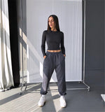 Nukty Irene O Neck Long Sleeve Shirt Women Ribbed Sexy Cropped Tops Spring Black Casual Skinny Slim Basic Woman T Shirts White
