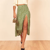 Nukty High Waist Split Out Floral Mid Skirt Women Sexy Vintage Boho A-line Skirts Slim Party Streetwear Holiday Beachwear