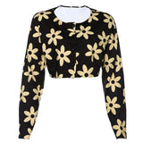 Summer Full Sleeve Crop Top Women Y2k Harajuku Graphic Crop Top Slim O Neck Black T Shirts Fashion Casual Button Up Cardigan Top