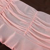 Nukty Y2K Aesthetic Pleated Skirts Women Low Waist Ruffles Mini Skirt Patchwork Pink Mesh Cute Kawaii Brown Bodycon Vintage Clothes