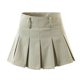 Nukty New Spring Summer Chic Vintage Preppy Style Striped High-Waist Pleated Mini Skirt Thin Hot Girl A-Line Skirt Women Fashion