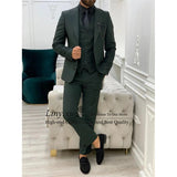 Nukty Classic Dark Green Slim Fit Men Suits Peak Lapel Wedding Tuxedo Groom Prom Male Blazer 3 Pieces Jacket Pant Vest Terno Masculino