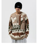 Nukty Vintage Cardigan Oversized Sweater New Japanese Harajuku Cartoon Knitted Sweater Pullover Hip Hop Streetwear Loose Knitwear Tops