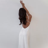Nukty Elegant Backless Long Party Dresses For Women Spaghetti Strap Satin Maxi Dress Summer Beach Slip Dress