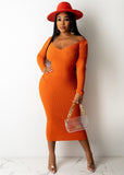 Nukty Women Autumn Solid Ribbed Maxi Knitted Dress V Neck Sexy Slim Elastic Basic Long Bodycon Dress Winter Off Shoulder White Dresses