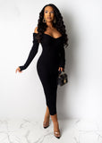 Nukty Women Autumn Solid Ribbed Maxi Knitted Dress V Neck Sexy Slim Elastic Basic Long Bodycon Dress Winter Off Shoulder White Dresses