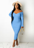 Nukty Women Autumn Solid Ribbed Maxi Knitted Dress V Neck Sexy Slim Elastic Basic Long Bodycon Dress Winter Off Shoulder White Dresses