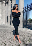 Nukty Women Autumn Solid Ribbed Maxi Knitted Dress V Neck Sexy Slim Elastic Basic Long Bodycon Dress Winter Off Shoulder White Dresses