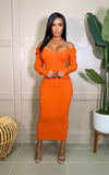 Nukty Women Autumn Solid Ribbed Maxi Knitted Dress V Neck Sexy Slim Elastic Basic Long Bodycon Dress Winter Off Shoulder White Dresses